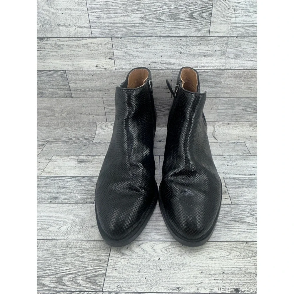 ECCO Black Snakeskin Embossed Leather Ankle‎ Boots Side Zip EU 38 US 7-7.5